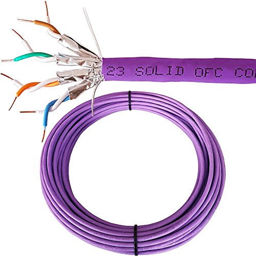 Loops Low Smoke CAT6A Network Cable – 23 AWG – S/FTP & U/FTP – Shielded/Screened – Solid Pure Copper Core – Purple Ethernet LSZH LZHF Network LAN Wire Reel (U/FTP, 25m (82 ft) CAT6A Cable)