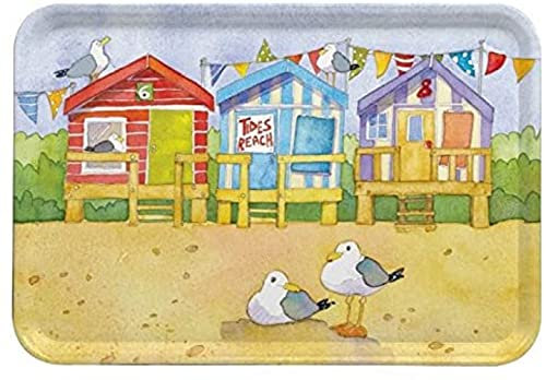 Birsppy Beach Huts - Beside The SEA - Emma Ball Colourful Melamine Tray - Large - 43cm