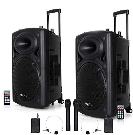 Ibiza Sound - Système Actif Amplifié Batterie 1400W Port12 VHF Sonorisation karaoké Musiciens DJ USB Bluetooth Mobile + Pieds