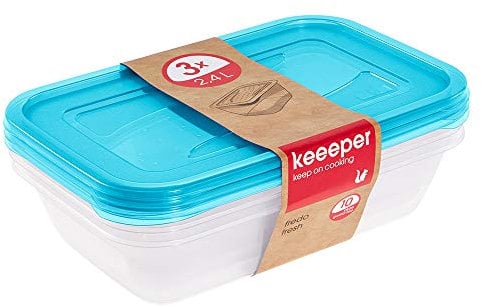 keeeper Set de 3 Fiambreras, 3 x 2,4 l, 29 x 19 x 7 cm, Fredo Fresh, Azul transparente