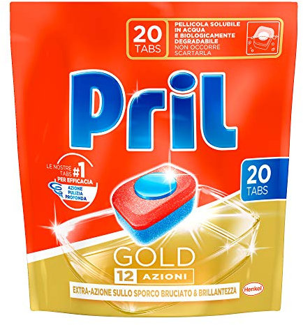 Pril Gold Tabs 12 Azioni Detersivo Lavastoviglie, 20 Pezzi