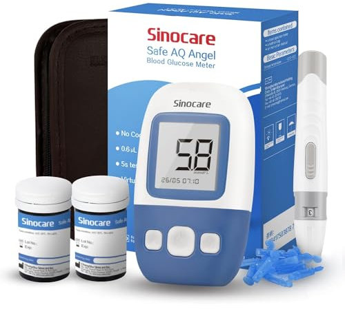 sinocare Diabetes Test Kit, Blood Glucose Monitor w/50 Strips, 5s Test Time Safe AQ Angel Blood Sugar Monitor 200 Memory Capacity, Painless Lancing Glucose Meter - mmol/L