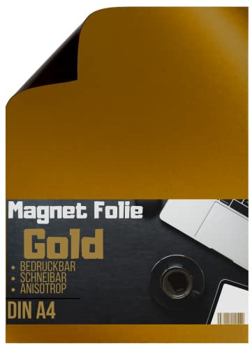 Magnetfolie DIN A4 - Magnetband - Bedruckbar und Beschreibbar Magnet Folie zum Beschriften zum Schneiden Stanzen und Basteln [1 Stück] (Gold)