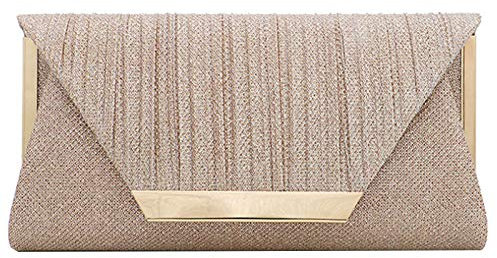 MEGAUK Damen Clutch Glitzer Elegant Abendtasche Glänzend Handtasche Envelope Tasche Strass Unterarmtasche mit Kette für Hochzeit Wedding Prom Party (Mode Champagner)