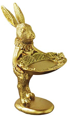 VALICLUD Schmuck Display Platte Retro Stehend Goldenen Hasen Kaninchen Geformt Ring Halskette Ohrring Organisation Teller Foto Prop Desktop Ornament für Home Shop