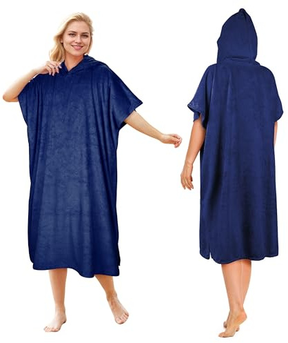 Kato Tirrinia Poncho Towel Adult, Large Changing Robe Towel, Surf Beach Towel, Quick Dry Swim Robe with Hood, Super Water Absorbent, Soft & Light Weight, Men Women Navy