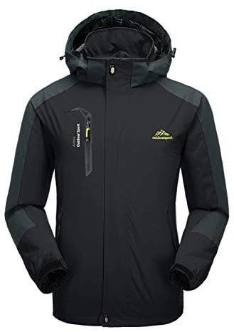 KEFITEVD Softshelljacke Herren Wasserdicht Atmungsaktiv Outdoor Jacke Leicht Herrenjacke mit Kapuze Männer Softshell Wanderjacke Herrenjacke Schwarz L