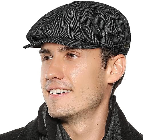 Superora Herren Schiebermütze Flatcap Mütze Cap Fischgräten Tweed Newsboy Cap Fischgrät
