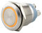 SeKi Edelstahl Drucktaster Ø16mm tastend flacher Kopfform farbig beleuchtetem LED Ring in gelb Schraubanschluss; Klingeltaster