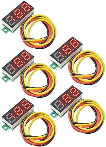 VISSQH 5PCS Mini Digital Voltmeter, DC 0.28 Inch Three-Wire Voltage Tester, DC 0-100 V Mini Digital Voltmeter Tester LED Display Reverse Polarity Protection and Accurate Pressure Measurement(Red)