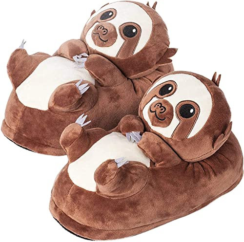 corimori EU Einheitsgröße 44-48, Lustige Plüsch-Slipper, Henry das Faultier, Unisex Slipper, lustige Sloth-Hausschuhe für Erwachsene, witzige Tier-Pantoffeln, Braun