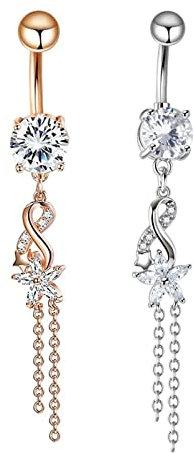 ANAZOZ Bauchnabelpiercing 14 Gauge Edelstahl 2 stück, Schmuck Bauchnabelpiercing Damen Unendlichkeit Blume Anhänger mit Zirkonia
