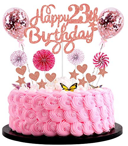 Rosa 23. Geburtstag Frau Kuchen Deko Topper - Happy Birthday Tortendeko mit Rosegold Akzenten