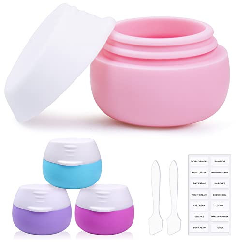 4Pcs Silicone Travel Cosmetic Containers Set, BPA Free Cream Jars, Portable Makeup Containers, Mini Leak Proof Jars for Liquid Creams Lotion