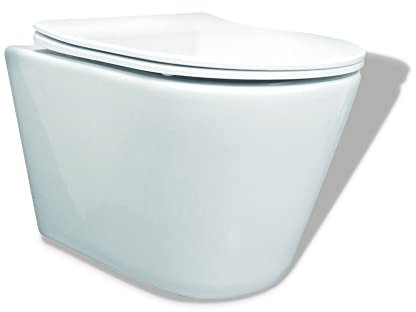 KOLMAN Wand-WC Milos Spülrandloses Weiß mit Slim Soft-close Absenkautomatik Deckel und Schallschutzmatte Komplettset