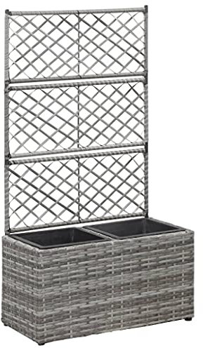 Hochbeet Pflanzkübel, Blumfeldt Hochbeet Hochbeet mit Rankgitter 2 Töpfe 58×30×107cm Poly Rattan Grau Pflanzbeet mit Ausreichend Platz für Garten Terrasse Balkon