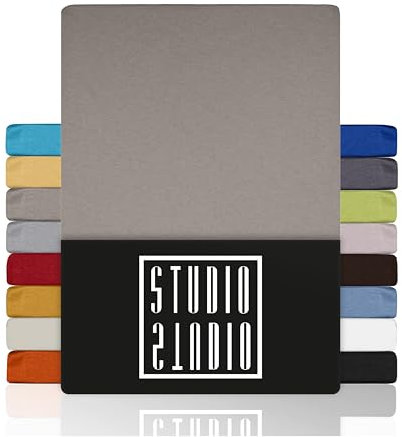 STUDIO Basic Spannbettlaken 200x200cm – Jersey-Spannbetttuch aus 100 % gekämmter Baumwolle – Taupe – Öko-Tex Zertifiziert, bügelfrei & elastisch – für Matratzen 15–25 cm