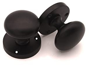 Infinity Decor Victorian Solid Brass Round Mortice Door Knobs - Heavy Sprung Pull Handles Set 50mm - for Interior Doors (Matt Black)