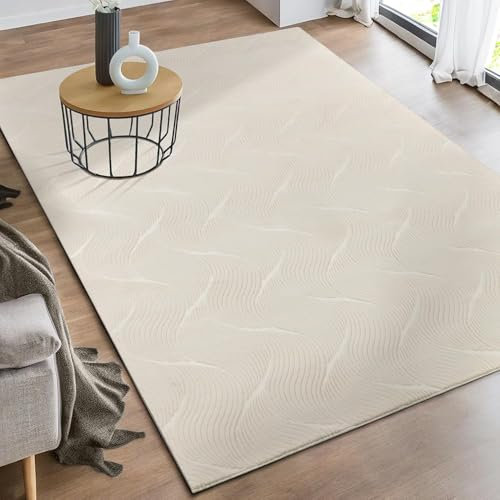 the carpet Rio - moderner und weicher Teppich Wohnzimmer Schlafzimmer mit Anti-Rutsch-Rücken und 3D-Optik, Flauschige Oberfläche, pflegeleicht und robust, Creme, 160 x 220 cm