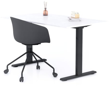 Mobili Fiver, Bureau Clara 140x80 cm, Blanc Béton cm, avec Pieds Fixes Noirs