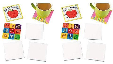 Baker Ross EK3336 Ross Keramik-Kacheluntersetzer zum Basteln (6 Stück) Untersetzer für Kinder zum Basteln, 9.5cmx9.5cm (Packung mit 2)