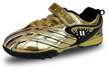 Hsnava Chaussures de football pour enfant - Gazon synthétique - Chaussures de sport - 28-38 EU, Doré Tf, 35 EU