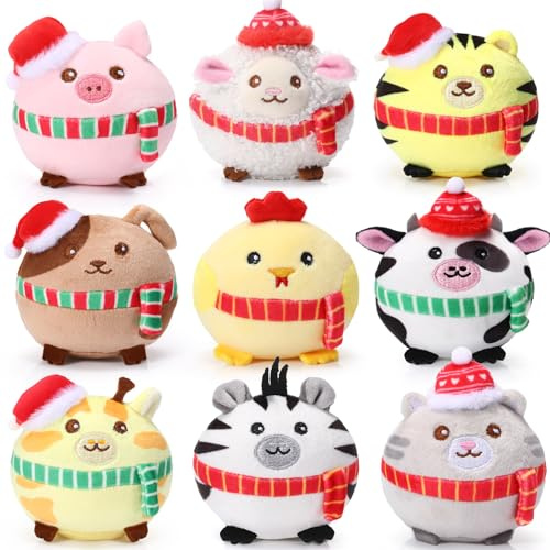 Skylety 9 Stück Mini Plüschtiere 3,15 Zoll | Kuscheltier Schlüsselanhänger, Deko, Plüschtierspielzeug Set, Geschenke für Geburtstag, Partyzubehör, Weihnachten