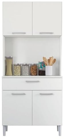 KITS PARANA Buffet de Cuisine 4 Portes 1 Tiroir Blanc 3 Niches L 80 H 180 P 36.3 cm