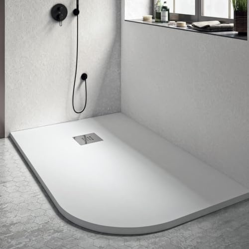 Receveur de douche rectangulaire arrondi blanc | Bonbons - 100 x 80, gauche