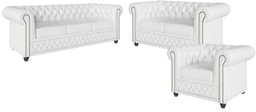 S-Style Möbel George Sofagarnitur 3 2 1 Polstergarnitur Chesterfield-Couchgarnitur Couch-Set für Wohnzimmer 3-Sitzer Sofa