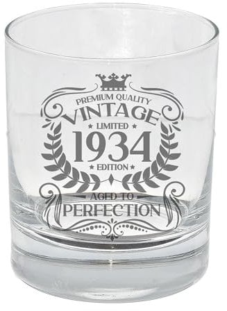 Always Looking Good 91st Birthday Gift for Men Vintage 1934 Aged to Perfection Engraved Whiskey Glass Present for 91 Year Old Etched Whisky Bourbon Scotch Lowball Tumbler Glasses