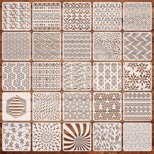 OOTSR 25 Stk Schablonen-Set für Wandgestaltung, 20x20cm Geometrische Muster für DIY-Projekte auf Scrapbooking, Holz, Boden, Möbeln, Fliesen, Leinwänden und Dekoration