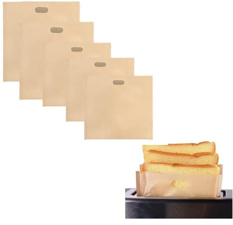 Povxlum 10Pcs Reusable Toaster Bags Non-Stick Toasted Sandwich Bags, Plastic Bag for Sandwiches Easy to Open, Toastie Bags