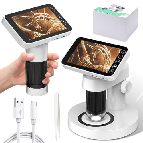 Microscope numérique LCD 1000X avec support professionnel, fonctions photo et vidéo, compatible avec MacOS Windows, pour enfants à partir de 6, 7, 8, 10 ans