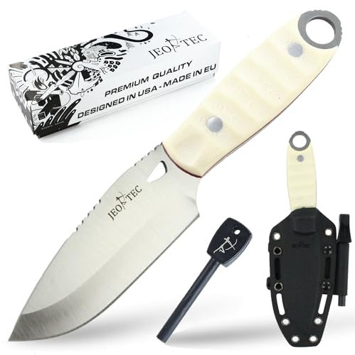 JEO-TEC Nº10 - Coltello Full-Tang a Lama Fissa per Bushcraft Sopravvivenza Pesca Caccia Campeggio, Lama di 10 cm Acciaio Inossidabile, Fodero, Ferrocerio, Handmade in Spain
