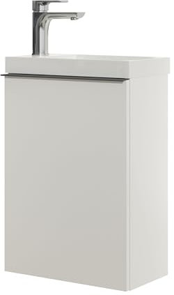 BERNSTEIN Waschbecken mit Unterschrank Kleines Badmöbel-Set Lavoa 40 cm in Weiß matt, Griffe in Anthrazit, Waschtisch mit Schrank - 5 Jahre Garantie - Gästebad Gäste-WC mit Tür