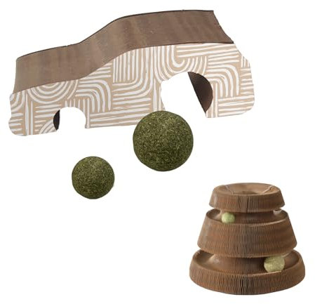 Love Story, Juguete de rascador mágico con Bolas de Hierba para Gatos, cartón 18,4 x 7 x 6 cm