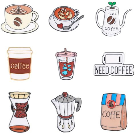 PH PandaHall Badges en émail pour vêtements, sacs, accessoires, Métal - Noir - 9 pièces - Café - Broches