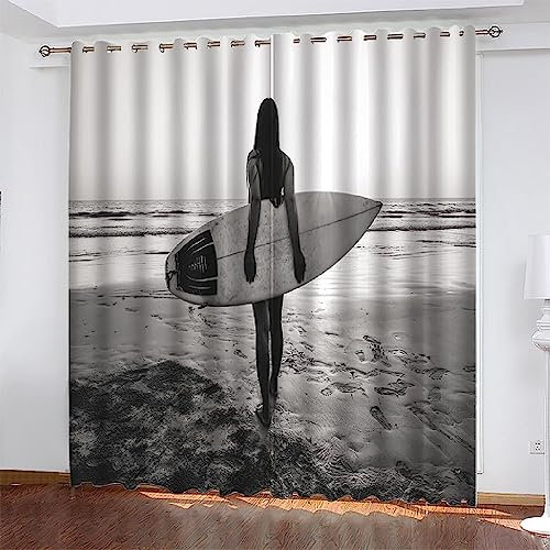 Flächenvorhang Set Schwarz-Weiße Strandbrandung Moderne Haushalt Schlafzimmer Balkon Wärmedämmung 3D-Druck Vorhang Panel Home Decor Vorhänge Für Woh