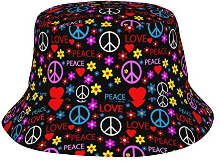 Buytruew Unisex Fischerhut Hippie-Symbole Radfahren Fischerhut für Damen Herren Schwarz, Schwarz , One size