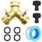2 Way Brass Tap, Garden Hose Splitter, Y Valve, Two Way Brass Tap Manifold Brass Garden Hose with Individual On/Off and Two Quick Connector and 4 Extra Rubber for Outdoor, Garden, Courtyard, Lawn
