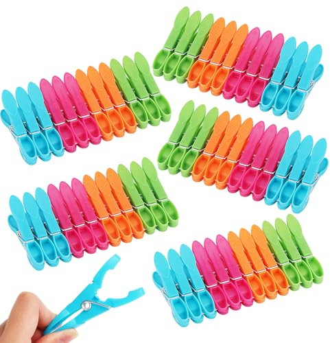NVIYAM 60 Pinces à Linge en Plastique, Pinces Clips, Clip de Brise-Vent, Epingle a Linge en Plastique, Grande Pinces, Durable Serviette Clips, Pinces Serviette Plage pour Serviette,Vêtements etc