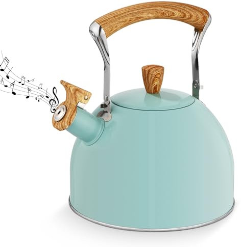 Stove Top Kettle, 3 L Stainless Steel Whistling Kettle, Induction Kettle with Wood Grain Handle, Teakettle for Kitchen Indoor & Outdoor, Teapot for Gas Stove or Induction Hob