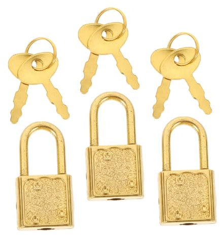 Hohopeti 3pcs Small Gold Padlock Set Keys Mini Antique Padlock Latches for Pirate Treasure Chest Wooden Box Cabinet Lock Toy Game Accessories