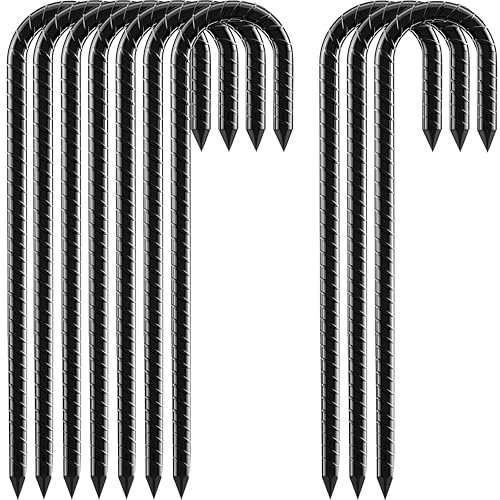 Fondlife Bodenanker,30cm Bodenpfähle,Verzinkter Stahl Bodenanker Trampolin,Bewehrungsstab Zeltheringe,Garten Pfähle,Camping Zelt Heringe. (Schwarz J, 10 Stück)