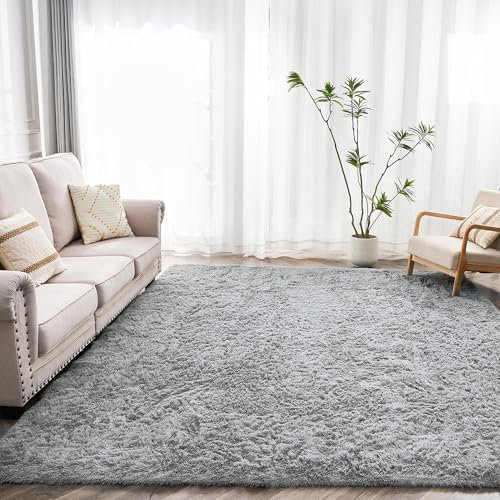 BSGIFT Teppich Wohnzimmer 200x300 Grau, Shaggy Hochflor Teppich Flauschig, Modern Langflor Wohnzimmerteppich Bettvorleger High-Pile Carpet rutschfest für Schlafzimmer Kinderzimmer