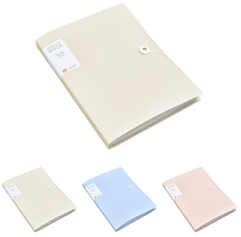 PLUSHCEWT A4 Display Folders Frosted 30 Pockets Display Book Folders | A4 Presentation Folder with Plastic Sleeves and Safety Rope, Ideal for School Business and Office Use (Beige)