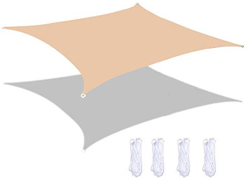 Tenda parasole quadrata impermeabile per esterni, 2 x 2 m, con protezione UV al 95%, per piscine, giardino e patio, beige e giallo