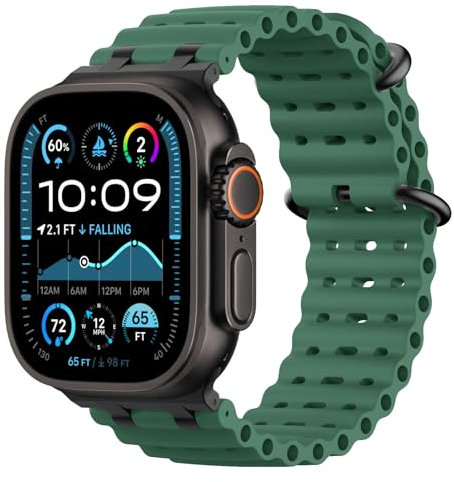 Astorgos Cinturino Ocean compatibile con Apple Watch Ultra 2/Ultra 49mm, S10 46mm, 9/8/7 45mm, SE/6/5/4 44mm, 3/2/1 42mm, Cinturini Sportivo con Connettore in Metallo per Uomo e Donna,Nero/Verde