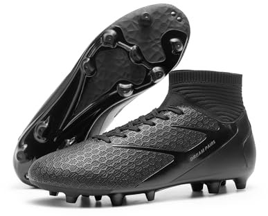 DREAM PAIRS Men's High-Tops Soccer Cleats Lace-Up Adult Football Shoes Lightweight Professional Athletic Training Soccer Shoes,Size 8.5,Black,SDSC2407M